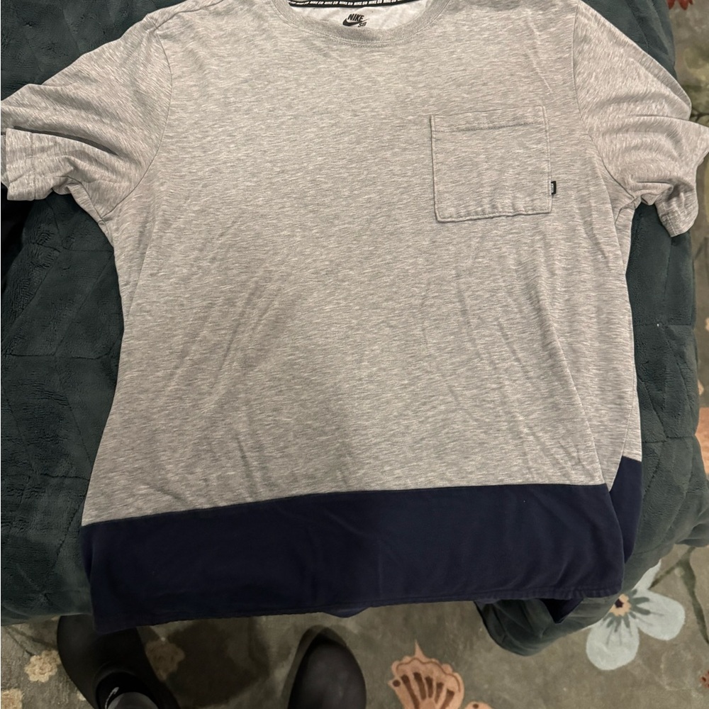 Nike Short Sleeve Pocket Tee in Light Gray and Navy